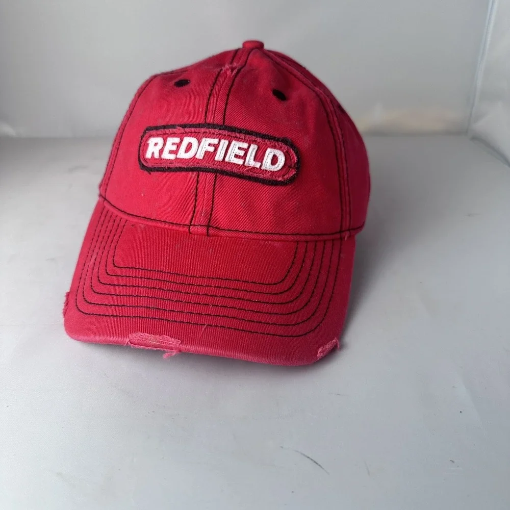 Redfield Optics Logo Hat Red Distressed Adjustable Baseball Cap Hunting‎ Gear